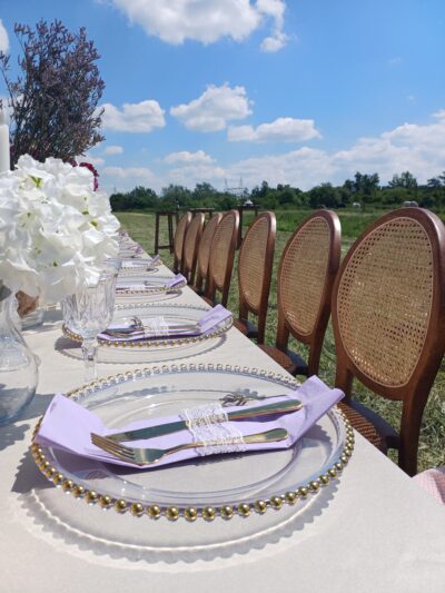 Toscana stolica od prirodnog drveta sa pletenim naslonom od španske trske, idealna za venčanja, luksuzne proslave i elegantne događaje — iznajmljivanje stolica